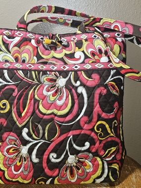 Vera Bradley Quilted Floral Tote in Black, Pink, Red & Yellow